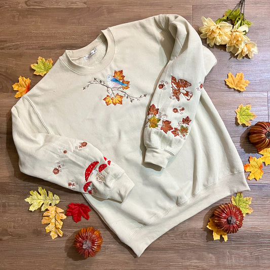 One is a Bird - Embroidered Sand Crewneck - MADE TO ORDER